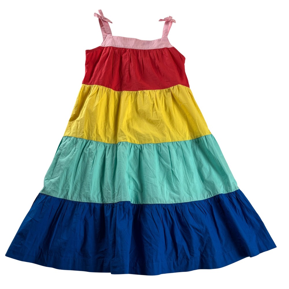 Hanna Andersson Rainbow Tiered Maxi Dress Cotton Sleeveless Colorblock Girls 10